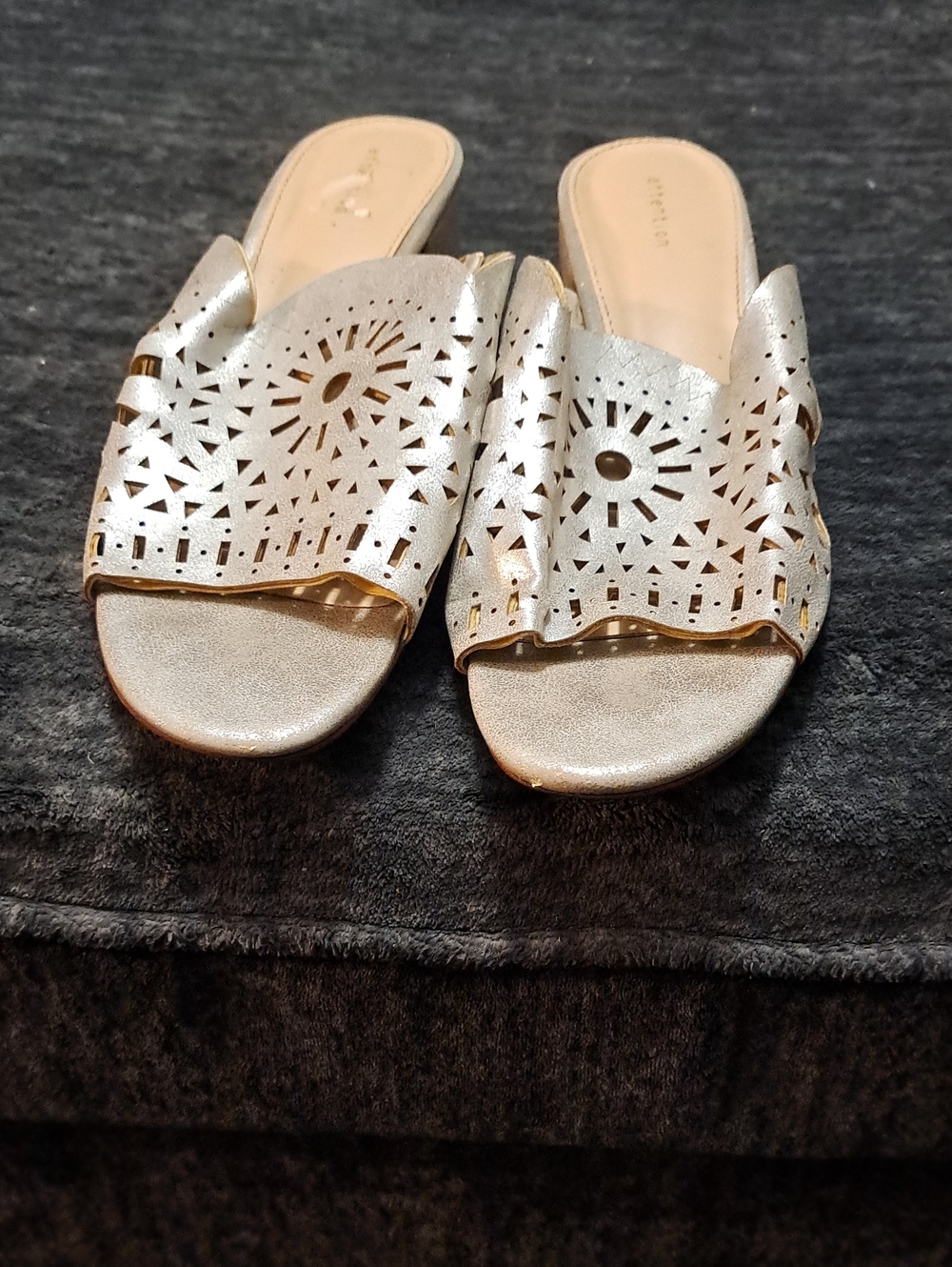 Metallic Gold Laser-Cut Slide Sandals - Women